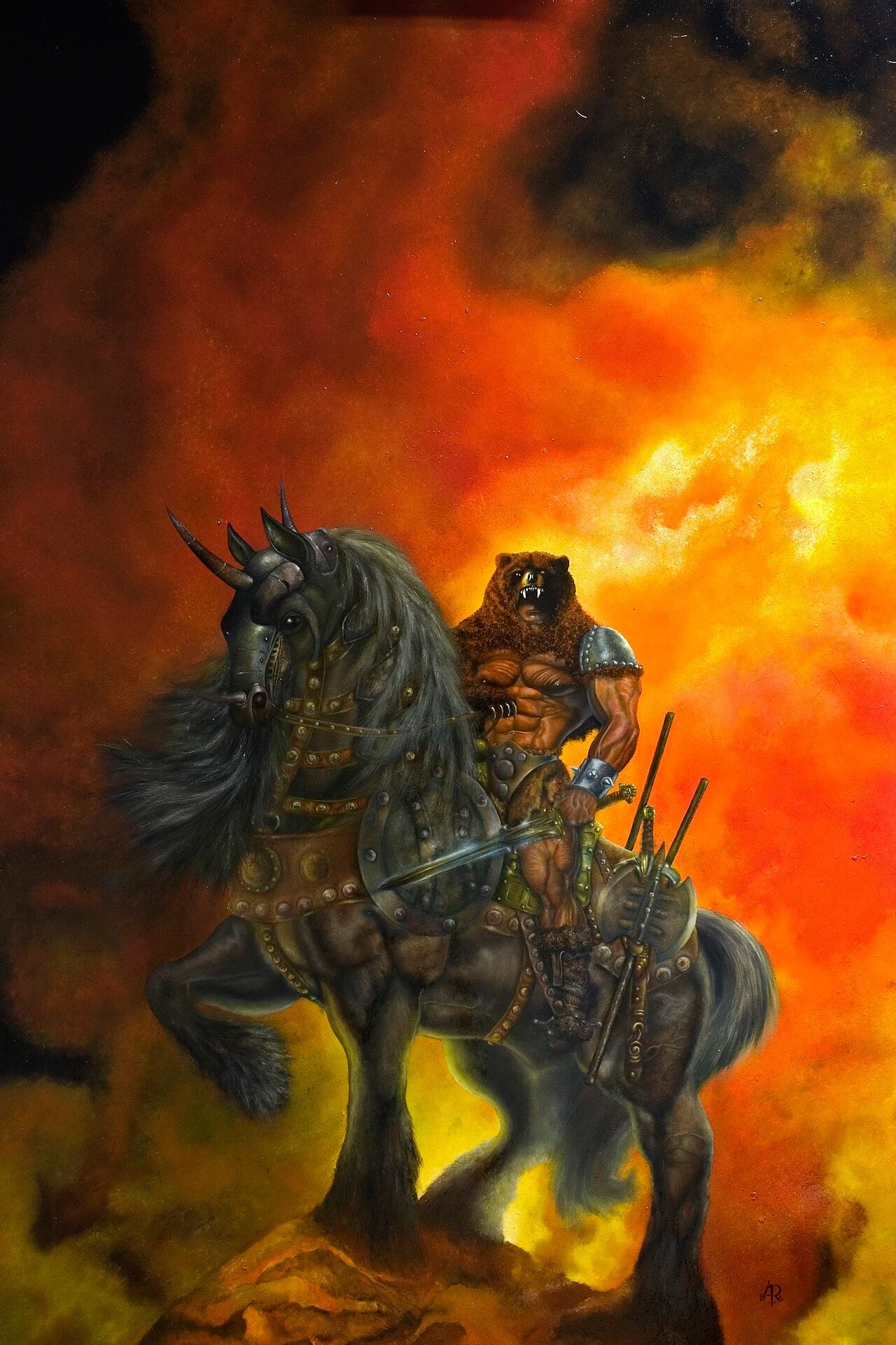 Guerrier berserker viking en armure de fourrure avec peintures de guerre