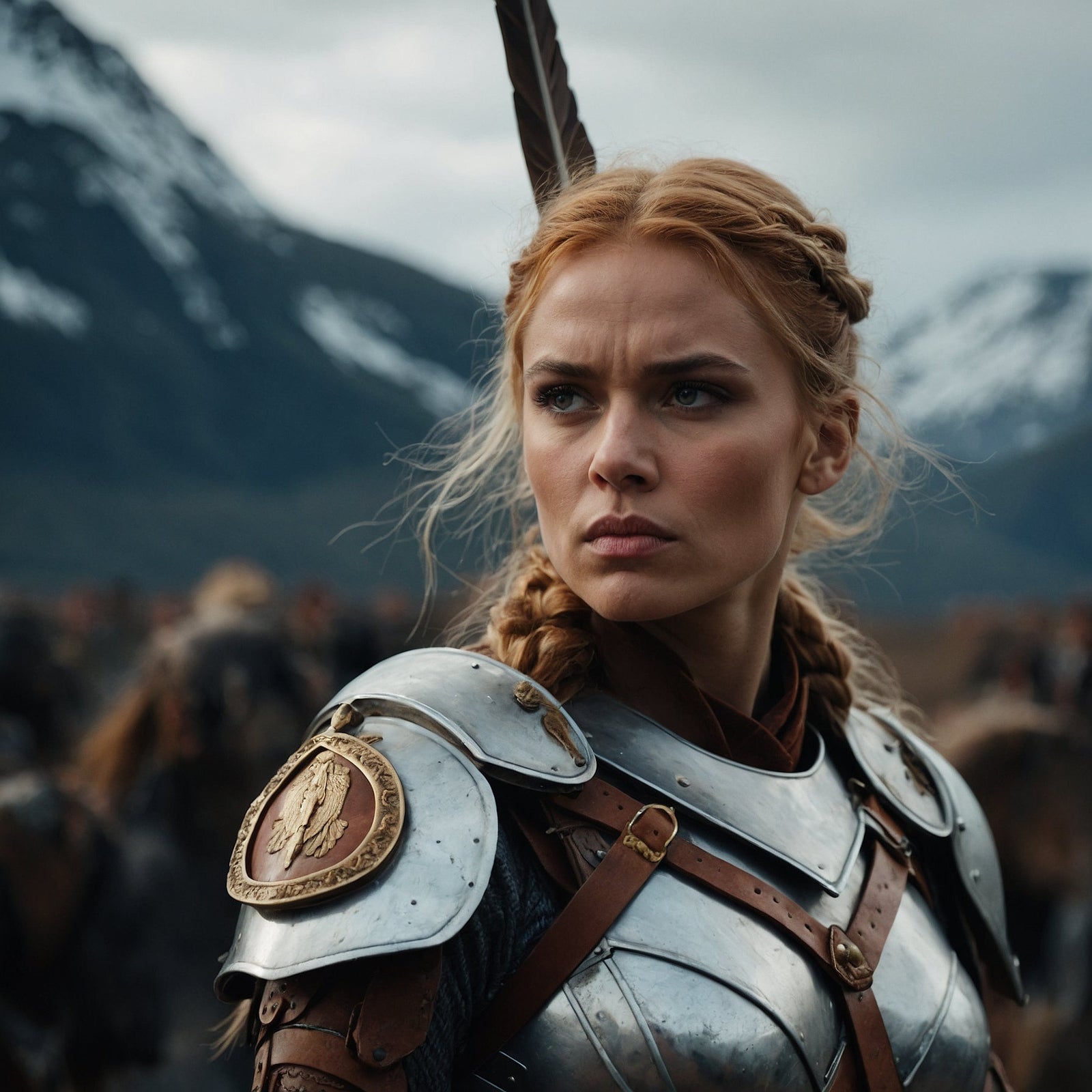 valkyrie, femme guerrière le regard fixé vers l'horizon 