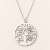 Thumbnail for Collier Arbre de Vie personnalisable avec prénoms français, finition argentée