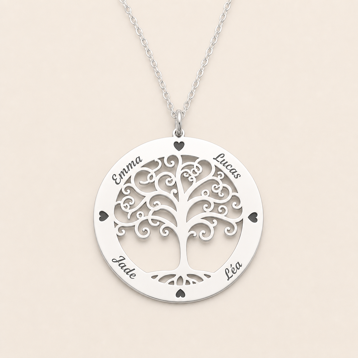 Collier Arbre de Vie personnalisé avec prénoms en finition argentée