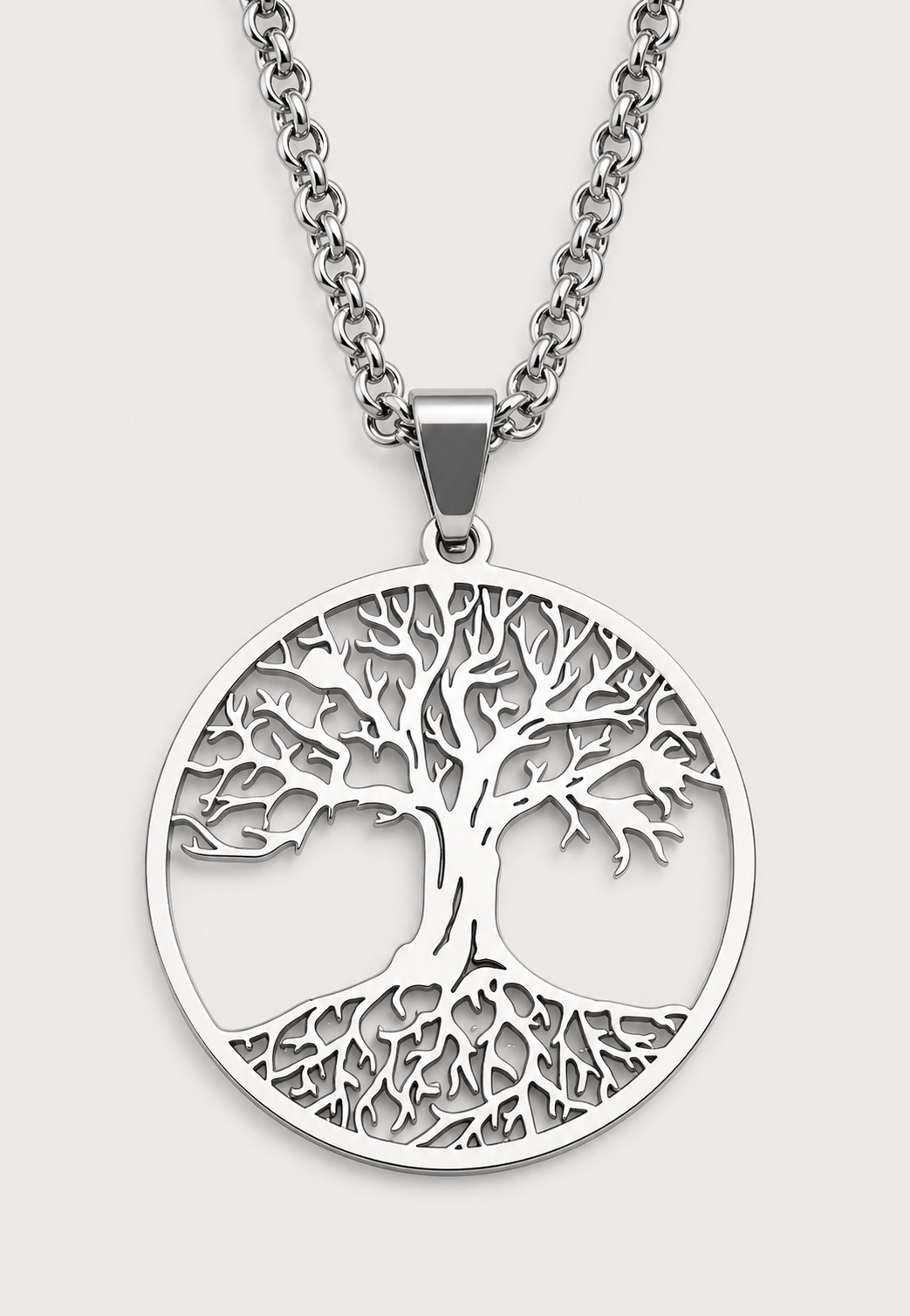 Collier Arbre de Vie rond en acier inoxydable avec chaîne de 50 cm