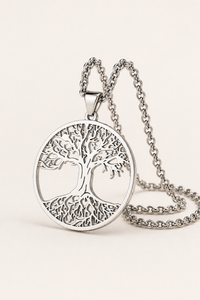Thumbnail for Collier Arbre de Vie rond argenté avec motif racines et branches