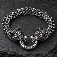 Thumbnail for Bracelet Viking à deux têtes de loup en gros plan sur fond ardoise - Univers Celtique