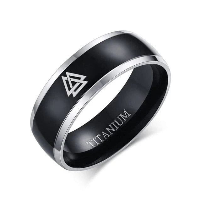 Anneau Viking Valknut Titane & Noir - Symbole d'Odin